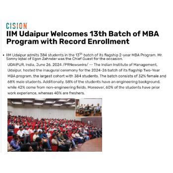 IIM Udaipur Welcomes 13th Batch of MBA Program with Record Enrollment